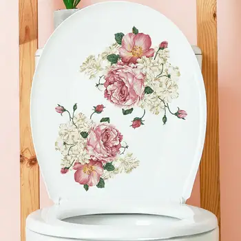 Наклейка на туалет с пионом, ручная роспись, наклейки с цветами пиона, Съемные водонепроницаемые настенные рисунки для украшения комнаты, спальни, ванной комнаты, общежития