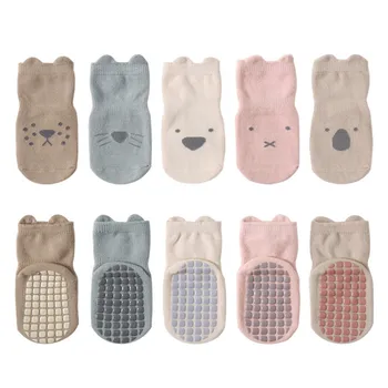 2023 Осенние Мягкие хлопковые носки для маленьких девочек, Носки для новорожденных с мультяшными животными, Носки для маленьких мальчиков, Противоскользящие носки для пола, Зимние