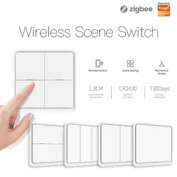 Tuya ZigBee Smart Scene Switch 4 группы 12 сцен Кнопочный переключатель панели управления Работает с приложением Smart Life ZigBee Gateway