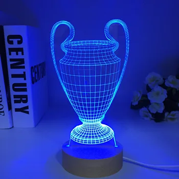 Лампа для трофеев, 3D Футбольный кубок, деревянный, изменяющий 7 цветов 3D Светодиодный ночник, USB, светильник для сна в детской спальне, Светильник для декора Вуд