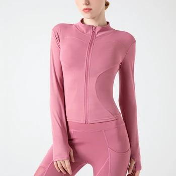 Женская рубашка для йоги с длинными рукавами, Быстросохнущая облегающая куртка для йоги, спортивная куртка для фитнеса на молнии, для езды на велосипеде, для бега, Тренировочный топ