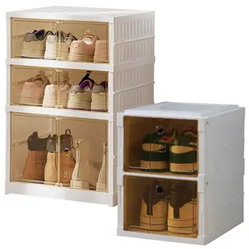 Складные ящики для хранения обуви, Штабелируемый шкаф, Переносные Органайзеры для обуви, Подставка для обуви для показа, Аксессуары для дома