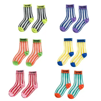 Для Малышей, детские Прозрачные носки в радужную полоску, Жаккардовые чулочно-носочные изделия из тонкого стекловолокна 1-8 лет