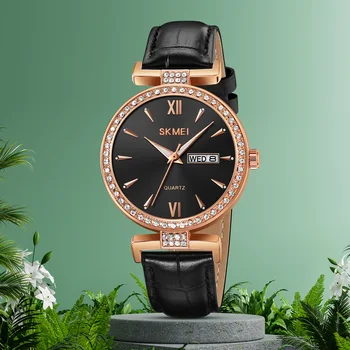 SKMEI Light Роскошные женские модные водонепроницаемые часы, Тонкие и нежные кварцевые часы в деловом стиле с бриллиантовой датой, 2090