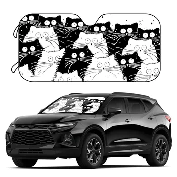 автомобильный зонтик с мультяшным черно-белым котом, блокирующий ультрафиолет, защищает ваш автомобиль от солнца с аксессуарами, 4 складные присоски, 4 шт.