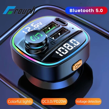 Автомобильное зарядное устройство Bluetooth 5.0, USB FM-передатчик, радиоплеер громкой связи, MP3-музыка, Красочный автомобильный адаптер для сверхбыстрой зарядки Type C