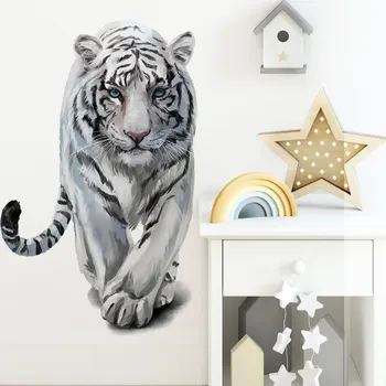 Наклейка на стену с тигровым принтом для детей, белый Фон с рисунком Тигра, Украшение стен и благоустройство