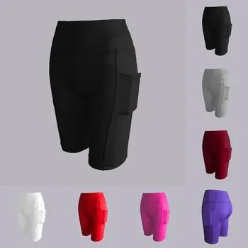 Женские велосипедные шорты с высокой талией и карманами Для занятий спортом Бегом, йогой