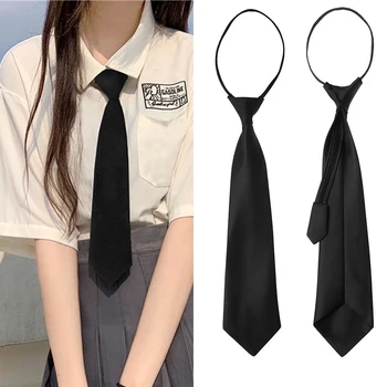 Унисекс, Черный простой галстук-клипса, галстук безопасности, Форменная рубашка, галстуки для костюмов, Матовые галстуки для ленивых мужчин, галстуки для женщин, студенток
