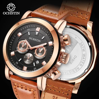 Мужские наручные часы OCHSTIN с водонепроницаемым хронографом, мужские часы в стиле милитари, бизнес, лучший бренд, роскошные спортивные мужские часы из натуральной кожи 6064