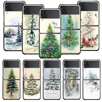 Чехол для телефона Samsung Galaxy Z Flip 5 Z Flip 4 Z Flip3 5G Shell для Galaxy Z Flip Hard Cover Merry Christmas Tree Painting Art
