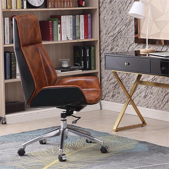 Деревянные офисные стулья с высокой спинкой, Кожаное компьютерное кресло для домашнего отдыха, мебель для спальни, Роскошное Игровое Вращающееся кресло Nordic A