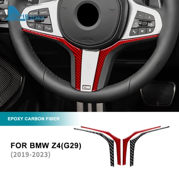 Наклейка из настоящего углеродного волокна для BMW Z4 G29 2019 2020 2021 2022 2023 Автомобильные Накладки на рулевое колесо, Аксессуары для внутренней отделки