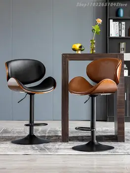 Домашний барный стул с кожаным подъемником, вращающийся барный стул, современный простой табурет, стул со спинкой на стойке регистрации, легкий роскошный барный стул