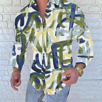 Модные топы Мужская рубашка с лацканами с рисунком Flame Spark HD Уличная одежда с длинным рукавом и пуговицами Одежда Новая