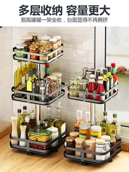 Поворотная кухонная стойка для приправ, Угловая столешница, шейкер для масла и солонки для приправ, Многофункциональное хранилище