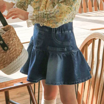 2023 Весна Лето Новая Корейская детская одежда для девочек Джинсовые юбки в иностранном стиле для маленьких девочек
