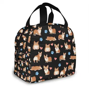 Женская сумка для ланча с милой собачкой корги, изолированный ланч-бокс с передним карманом, многоразовая сумка-холодильник для работы, офиса, школы, пикника