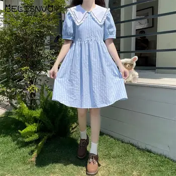 Японское Летнее Новое Кавайное Платье с воротником 