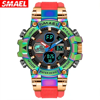 Спортивные часы SMAEL от ведущего бренда, мужские военные Армейские Водонепроницаемые будильники, Кварцевые Многофункциональные наручные часы, мужские Цифровые световые часы 8027