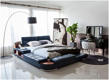 Каркас кровати из натуральной кожи в Европе и Америке, Современные мягкие кровати, домашняя мебель для спальни cama muebles de dormitorio / camas quarto