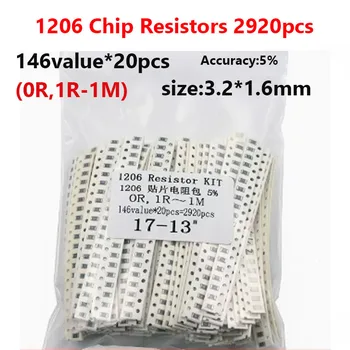 2920шт 1206 Чип-резистор Пакет компонентов Точность пакета 5% 0R 1R-1M 146 значение * 20шт
