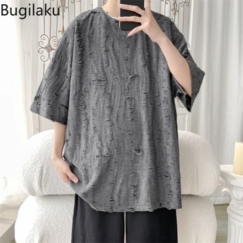 Новая летняя мужская футболка Bugilaku с дырочками, свободная и модная, модный дизайн