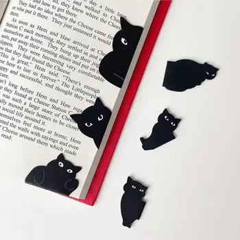 6шт Магнитных закладок с черным котом, Клипы для закладок с милым мультяшным Котом, Книжный маркер для учителей и студентов, Уникальный подарок на День рождения