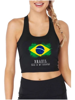 Флаг Бразилии Это Моя Страна Дизайн Сексуальный Укороченный Топ Бразильский Хлопок Спортивные Майки Для Фитнеса Уличный Ретро Камзол
