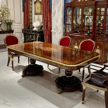 Европейский обеденный стол из массива дерева, американское прямоугольное сочетание домашнего обеденного стола и стула, роскошный обеденный стол для большой квартиры