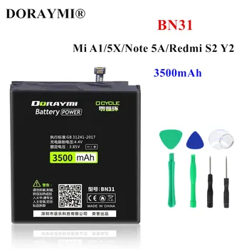 DORAYMI BN31 Сменный Аккумулятор Для Xiaomi Mi 5X Mi5X A1 MiA1 Redmi Note 5A Redmi Y1 Lite S2 Y2 Аккумуляторы Для Телефонов 3080 мАч