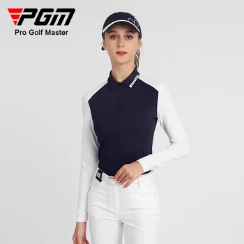 Женская одежда для гольфа PGM с длинным рукавом, простая и универсальная, модная спортивная футболка с классическим отворотом, топ