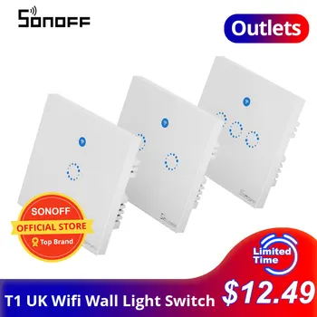SONOFF Outlet T1 UK Wifi Умный настенный сенсорный выключатель света, штепсельная вилка 86 типа, закаленная сенсорная стеклянная панель, 1/2/3 группы, умный домашний выключатель