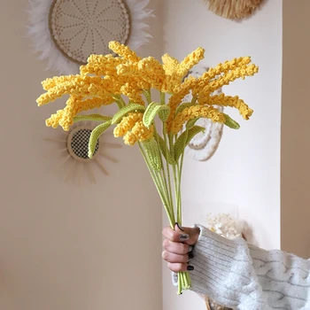Букет цветов из пшеницы, связанный крючком, Лилия, Маргаритка, готовые цветы ручной работы, декор свадебной комнаты, подарки для вечеринки по случаю Дня рождения