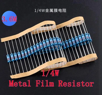 (100шт) Металлический пленочный резистор 3,6 М Ом 1/4 Вт 3 М6 Ом 0,25 Вт 1% ROHS