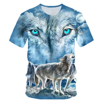 Футболка с изображением животного и волка, одежда для мальчиков, летние топы и тройники для девочек с коротким рукавом, детская повседневная одежда, рубашки для подростков, футболки с волком