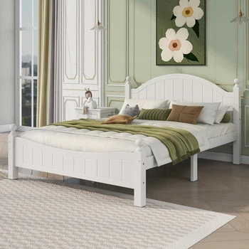Традиционная кровать в лаконичном стиле, Кровать-платформа из Белого массива дерева размера 