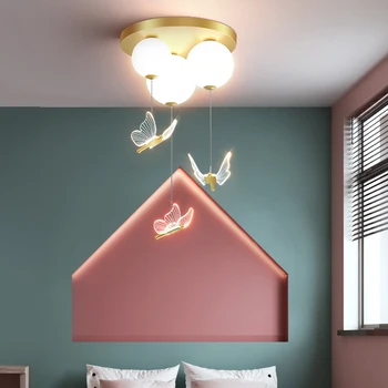Простая современная лампа для спальни Бабочка с шариком Уютный и романтический потолочный светильник Люстра для детской комнаты Внутреннее освещение