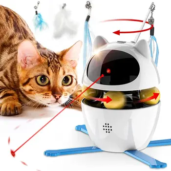 Интерактивные игрушки-палочки, играющие в мяч, Интеллектуальная игрушка из перьев 4 в 1, Кошка для домашних животных, Автоматические лазерные аксессуары Cat для помещений