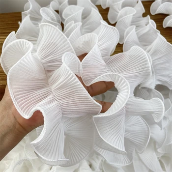 Белая 3D плиссированная Шифоновая Ткань шириной 9 см, Вышитая Бахрома, лента, Кружевной воротник, Отделка рюшами, платья, декор для шитья своими руками