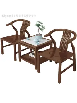 Новый круглый стул в китайском стиле, набор из трех предметов, полностью из массива дерева, письменный стол для взрослых, домашние шахматы и карточный маджонг, стул для офисного чая