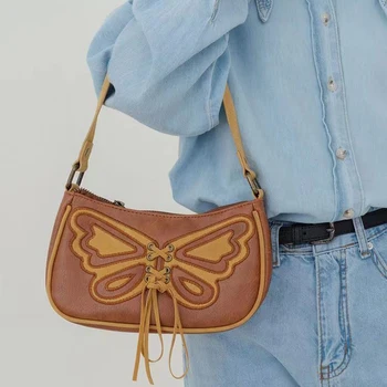 Французская ретро мода, нишевый дизайн, Женская сумка через плечо с коричневым бантом, вышитым универсальным трендом, сумка подмышками