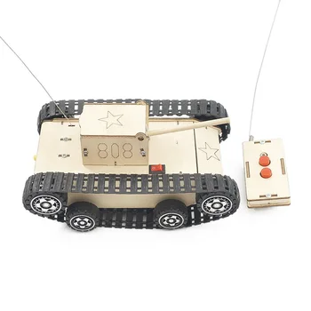 Электронный танк с дистанционным управлением, игрушки, Деревянный радиоуправляемый танк, Электрический Детский конструктор ручной работы, Обучающая экспериментальная модель, Комплект, головоломка