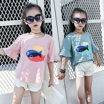2023, Корея, Летний детский хлопковый топ с принтом, детская одежда с круглым вырезом и коротким рукавом, модные топы, Уличная Повседневная хлопковая спортивная одежда