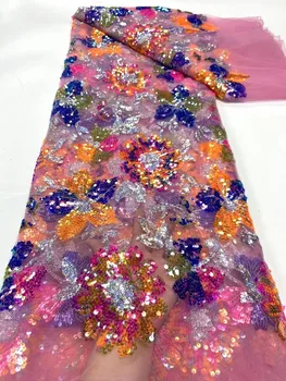 Кружевная ткань с пайетками в нигерийском стиле 2023, Высококачественное кружево, Африканское кружево, Французский тюль, кружевные ткани с вышивкой пайетками для вечернего платья