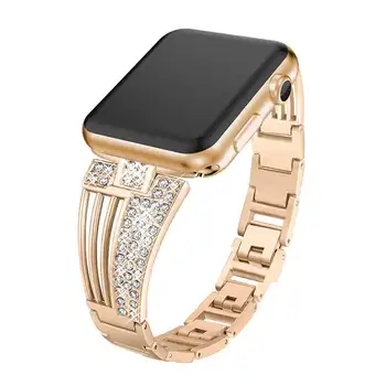 Бриллиантовый Ремешок Для Apple Watch band 40 мм 41 мм 38 мм 44 мм 42 мм 45 мм 49 мм Роскошный Стальной ремешок с кристаллами iwatch Series 8 7 6 SE 5 3 Ultra