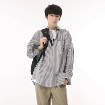 Полосатые рубашки SYUHGFA, трендовая мужская осенняя новая одежда, модные простые топы с длинными рукавами, свободный тонкий кардиган в Корейском стиле
