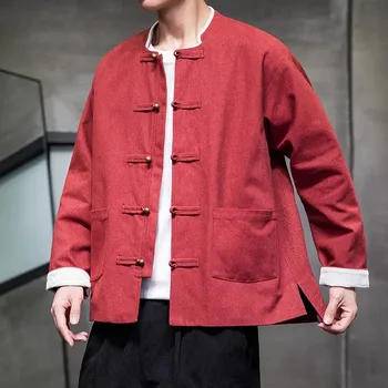 Осенне-зимняя мужская куртка большого размера в китайском стиле, пальто Тай-чи Кунг-фу, винтажная куртка в этническом стиле, повседневный топ