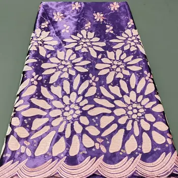 Новейшая африканская бархатная 3D фиолетовая кружевная ткань с блестками 2023 года, высококачественное поп-нигерийское шелковое французское платье с лазерной вышивкой