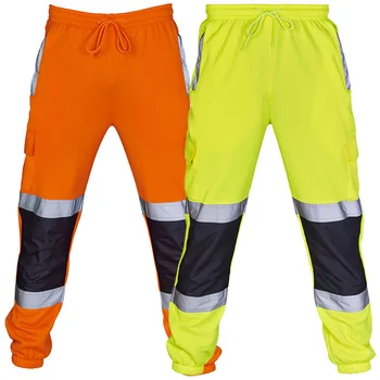 Низ мужской рабочей формы, защитные спортивные штаны, полосатые светоотражающие брюки, свободные мужские брюки для бега трусцой, джоггеры, рабочая одежда в стиле пэчворк